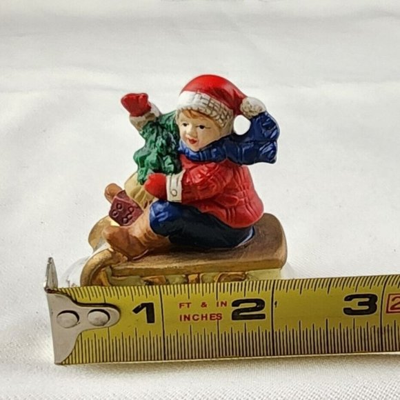Vintage Russ Berrie & Co. Waving Child on Sleigh with Tree Item No 9734 - Picture 7 of 7